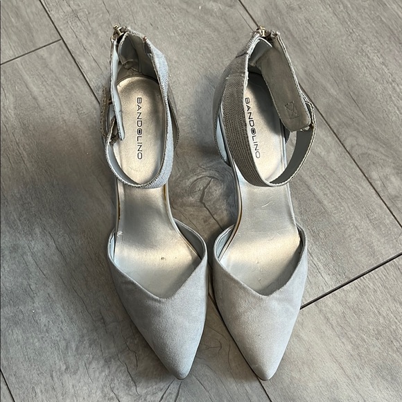 Ankle Strap Vegan Suede Gray Women's Heels, 7.5 - Picture 4 of 11